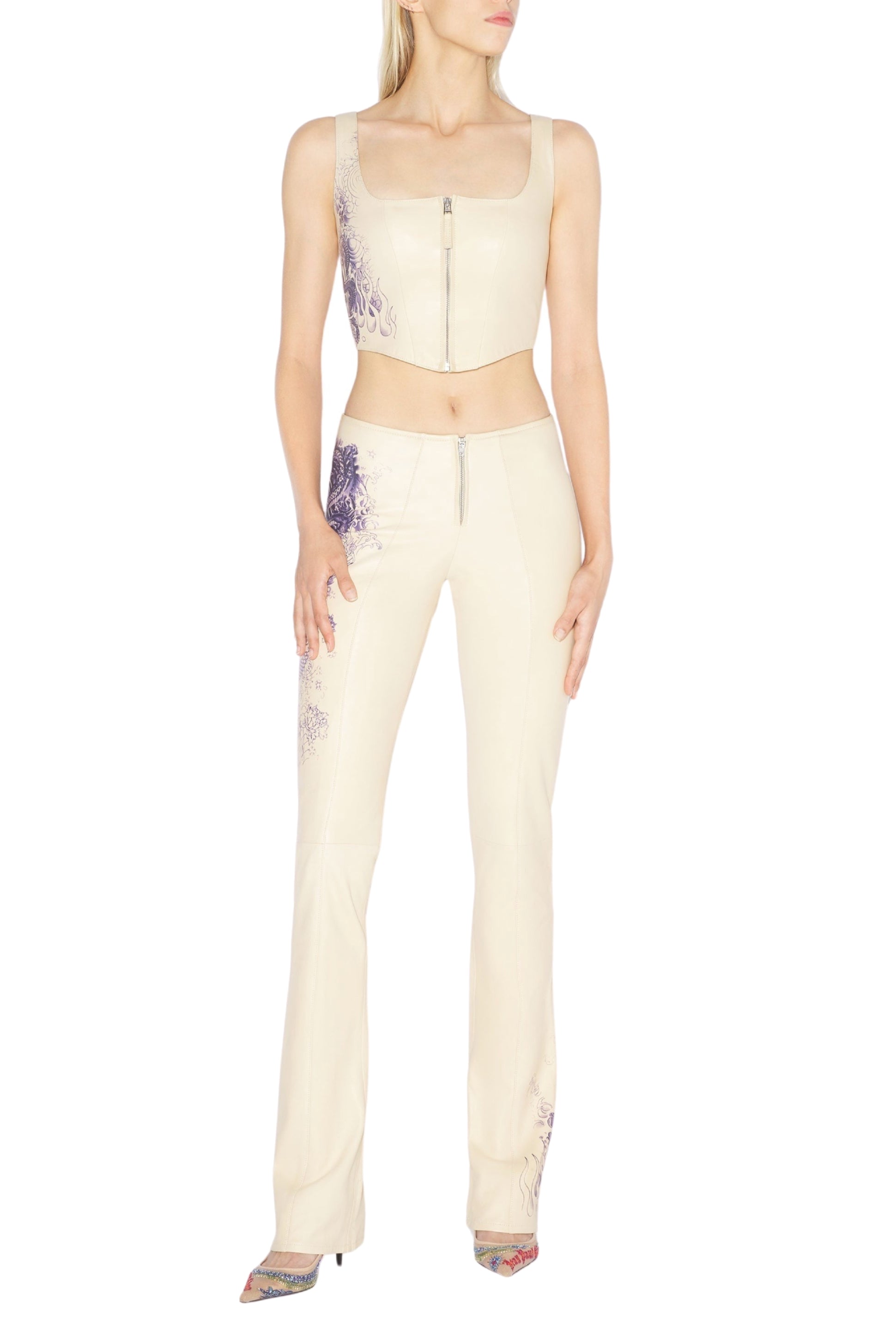 Pantalon Tattoo imprimé en cuir - Nude & Navy