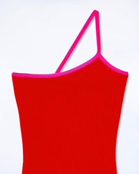 Robe courte asymétrique en laine mérinos - Rouge Vif