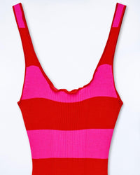 ROUGE VIF / DJV / QTY : 54 / Robe Longue Bretelle Rayures - Rouge Vif
