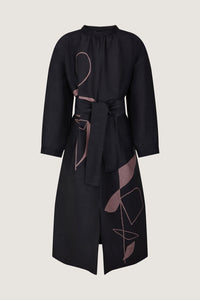 ANTHRACITE/PARME _ Robe Saskia en lin et soie - Anthracite & parme