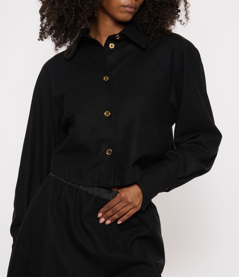 Black / Chemise courte en mélange de laine éco-responsable