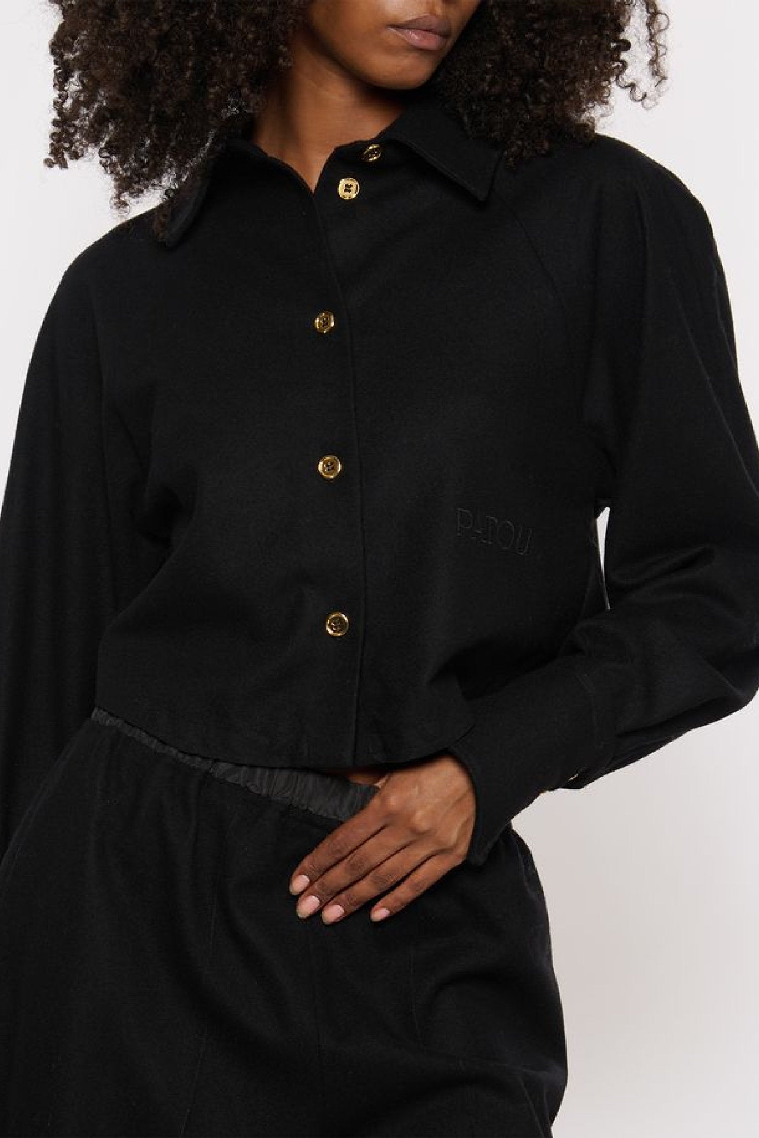 Chemise courte en laine - Noir