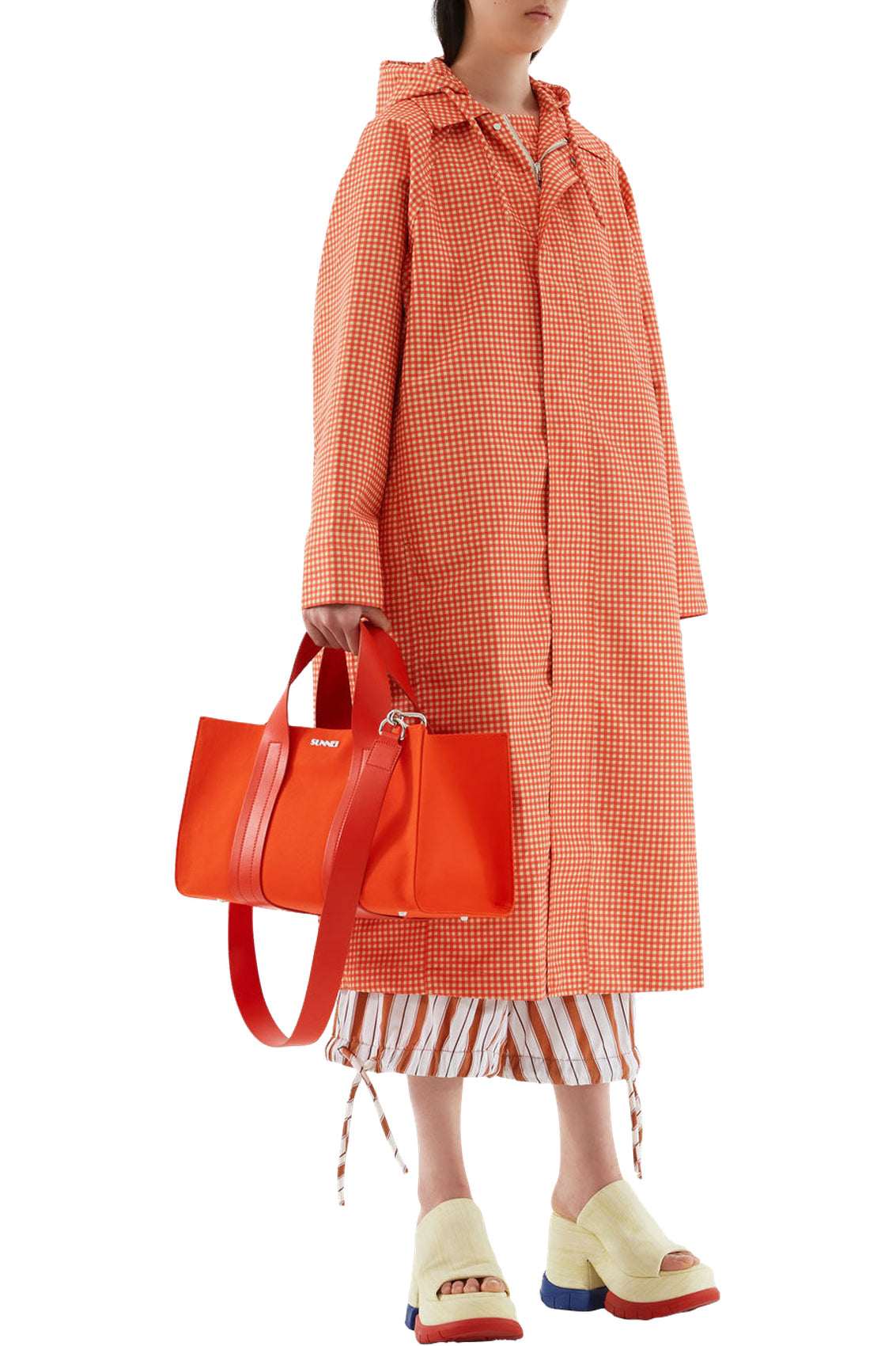Long plaid trench coat - Red