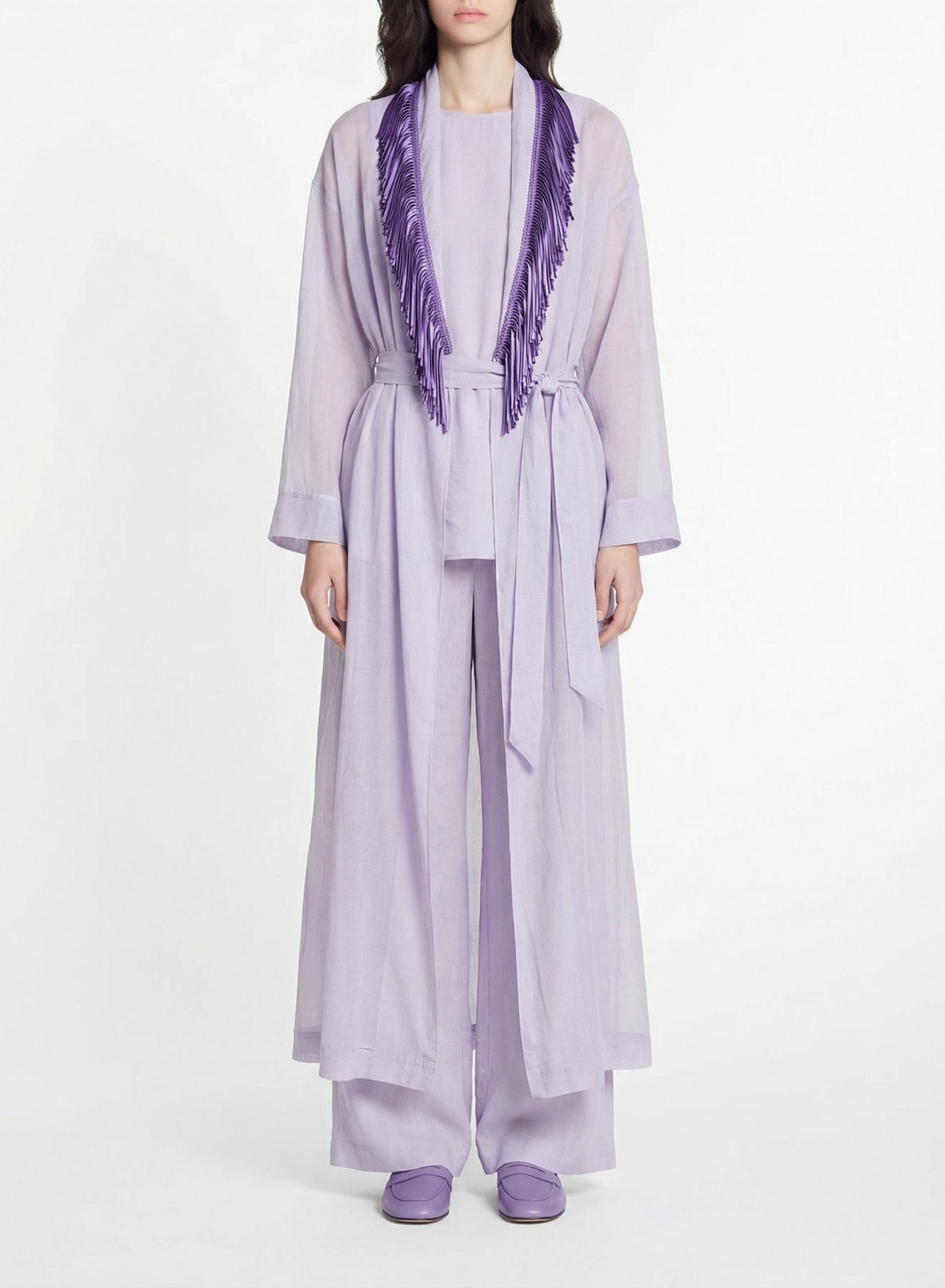 Linen fringed kimono - Lilac