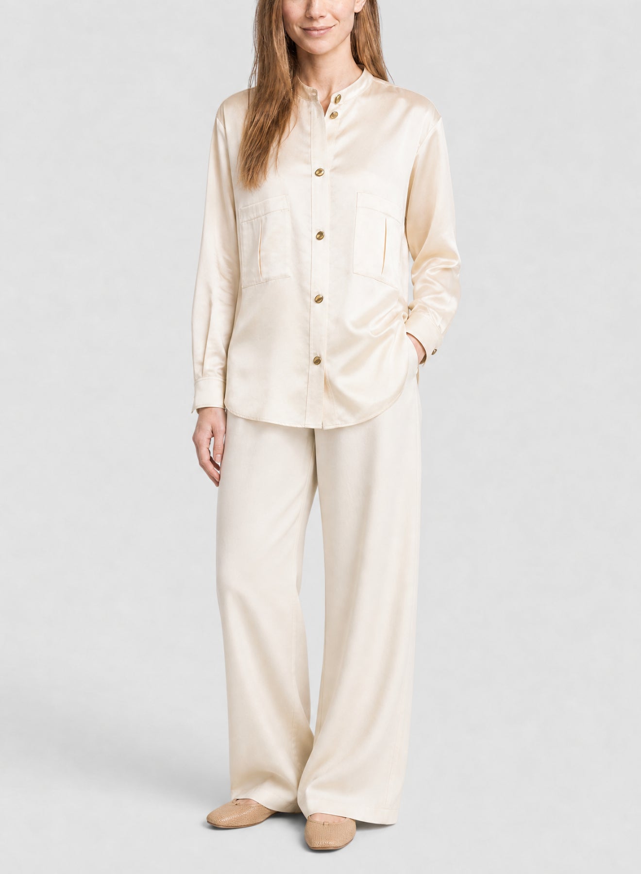 Chemise à col duchesse et boutons métalliques - Ivory