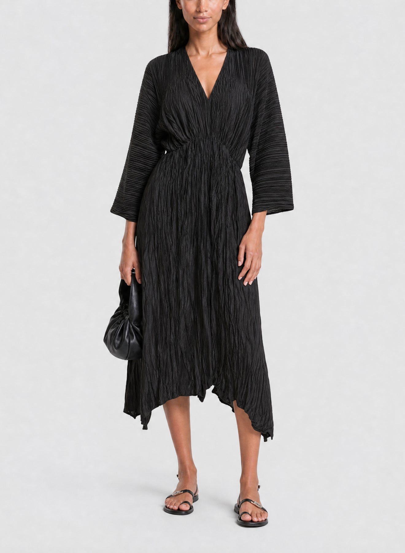 Robe plissée à manches longues - Nero