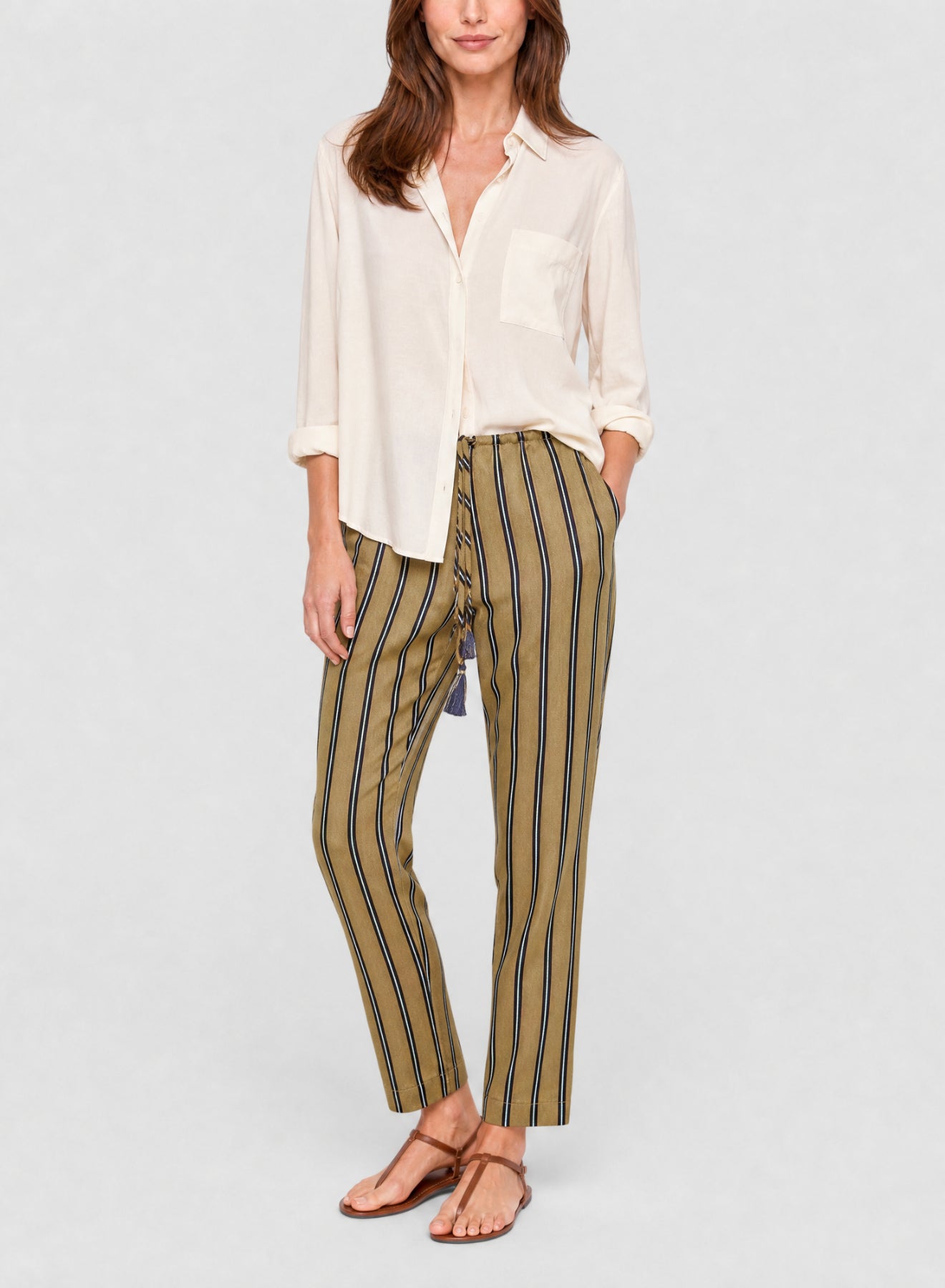 Pantalon élastiqué en laine mélangé - Gold