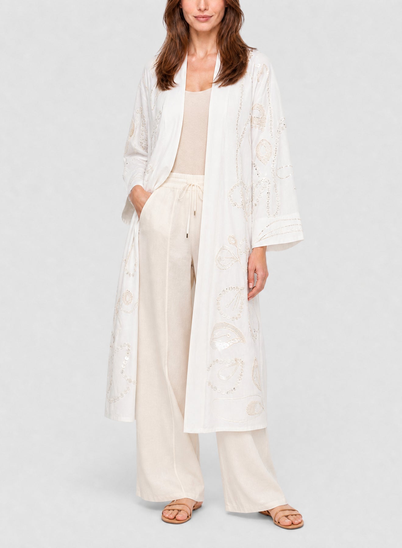 Manteau long en taffetas brodé Pearl Suite - Bianco