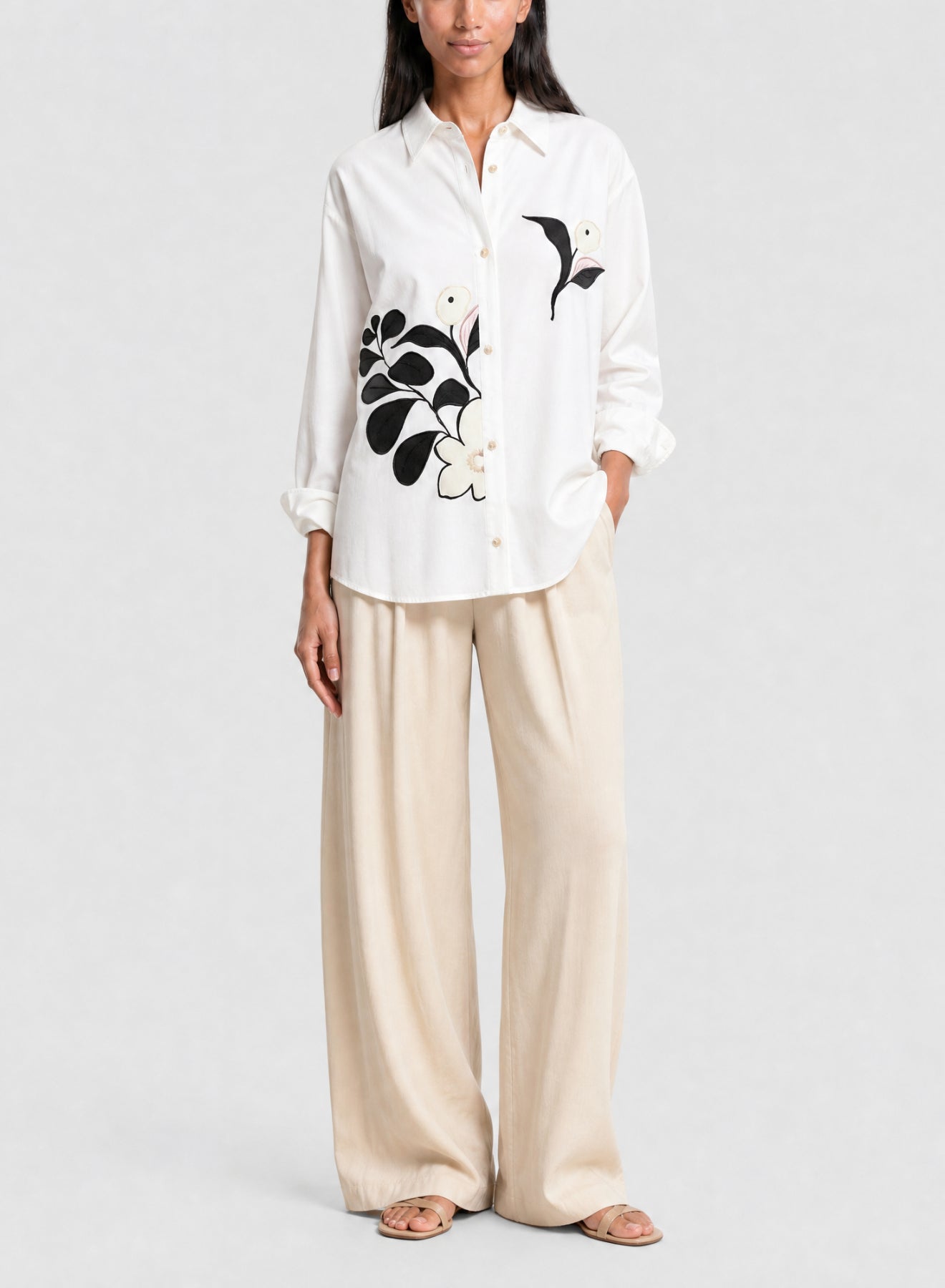 Chemise avec broderie Le Bouquet - Oyster