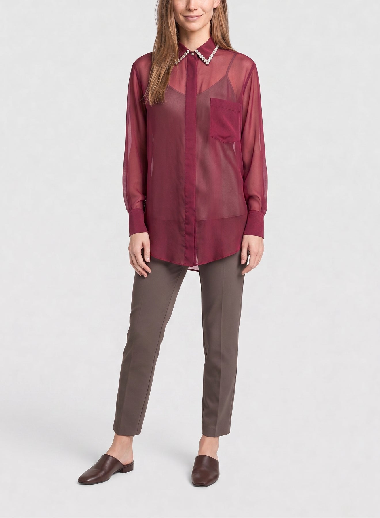 Chemise avec broderie de perles en soie mélangée - Ruby