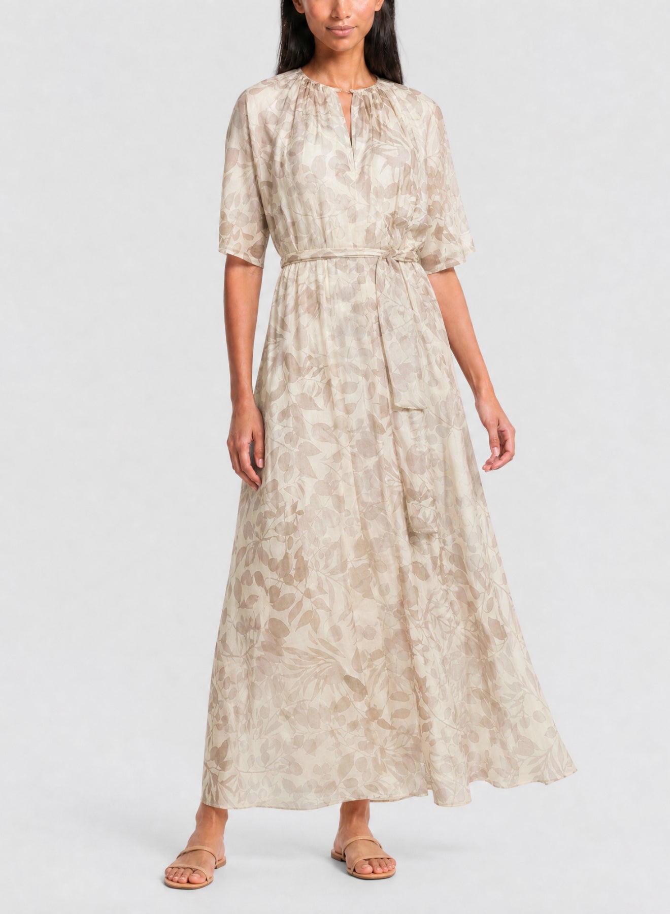 Robe évasée en soie à imprimé Nuages Fleuris - Perla