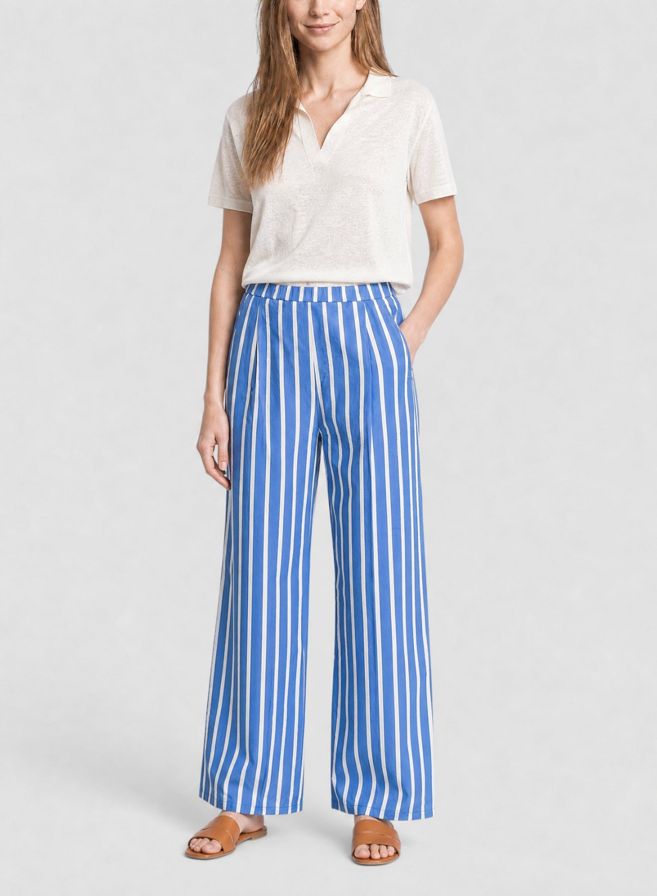 Pantalon à jambes larges à fines rayures - Cielo