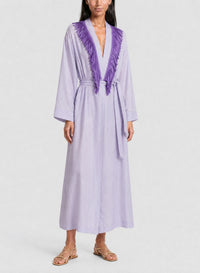 Kimono en soie mélangée avec franges - Lilac