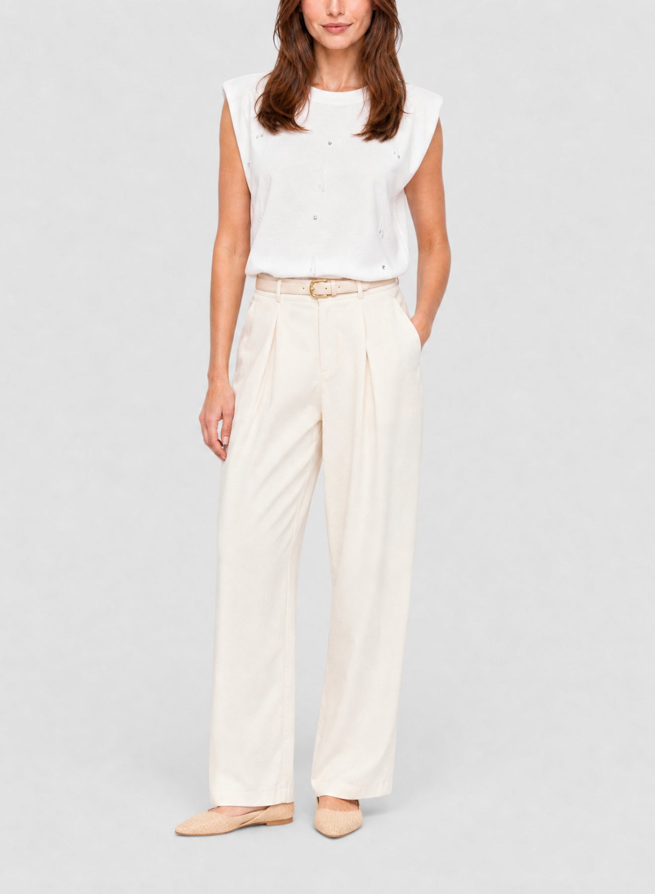 T-shirt sans manches à strass - Bianco