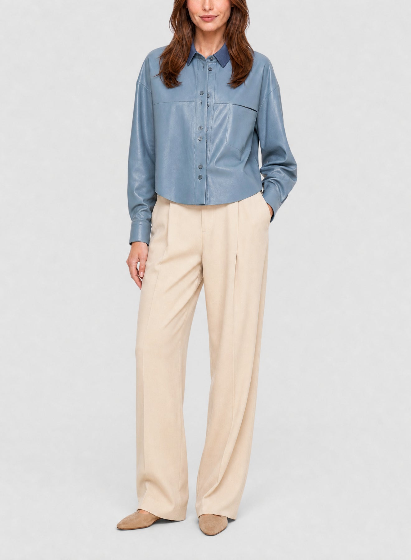 Chemise carrée en cuir nappa avec détails - Nuage
