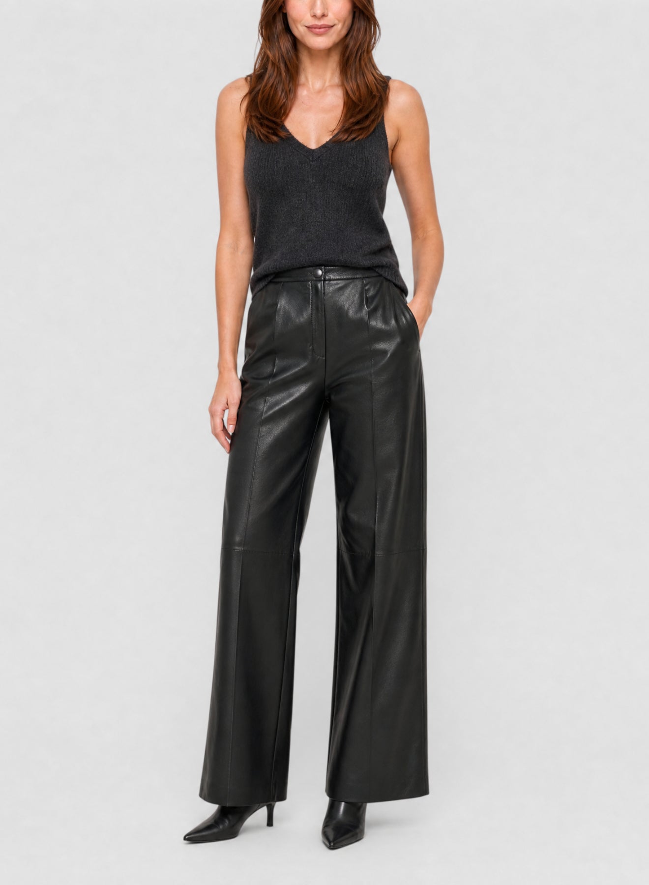 Pantalon taille haute en cuir - Nero