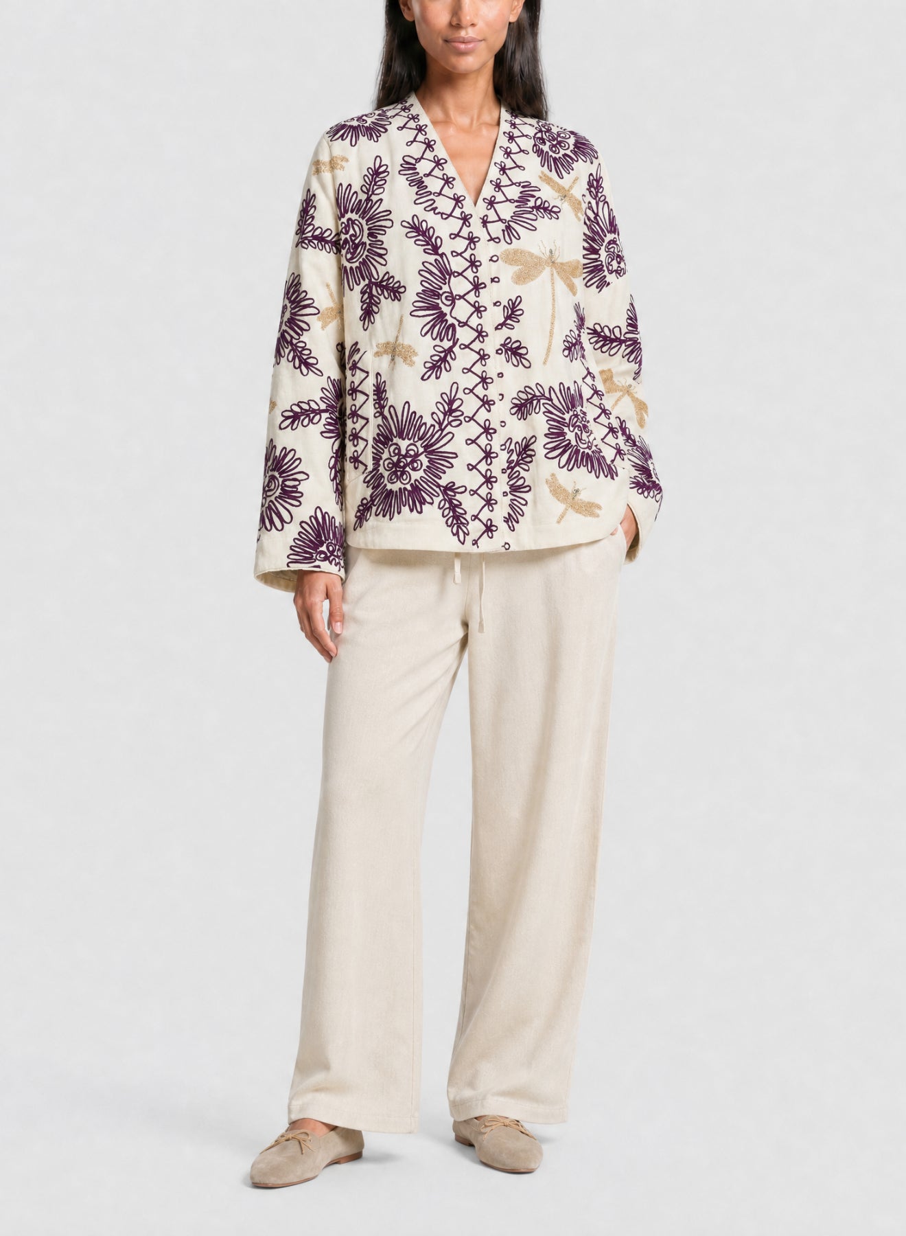 Kimono en velours brodé Voilà Une Fleur - Rubis