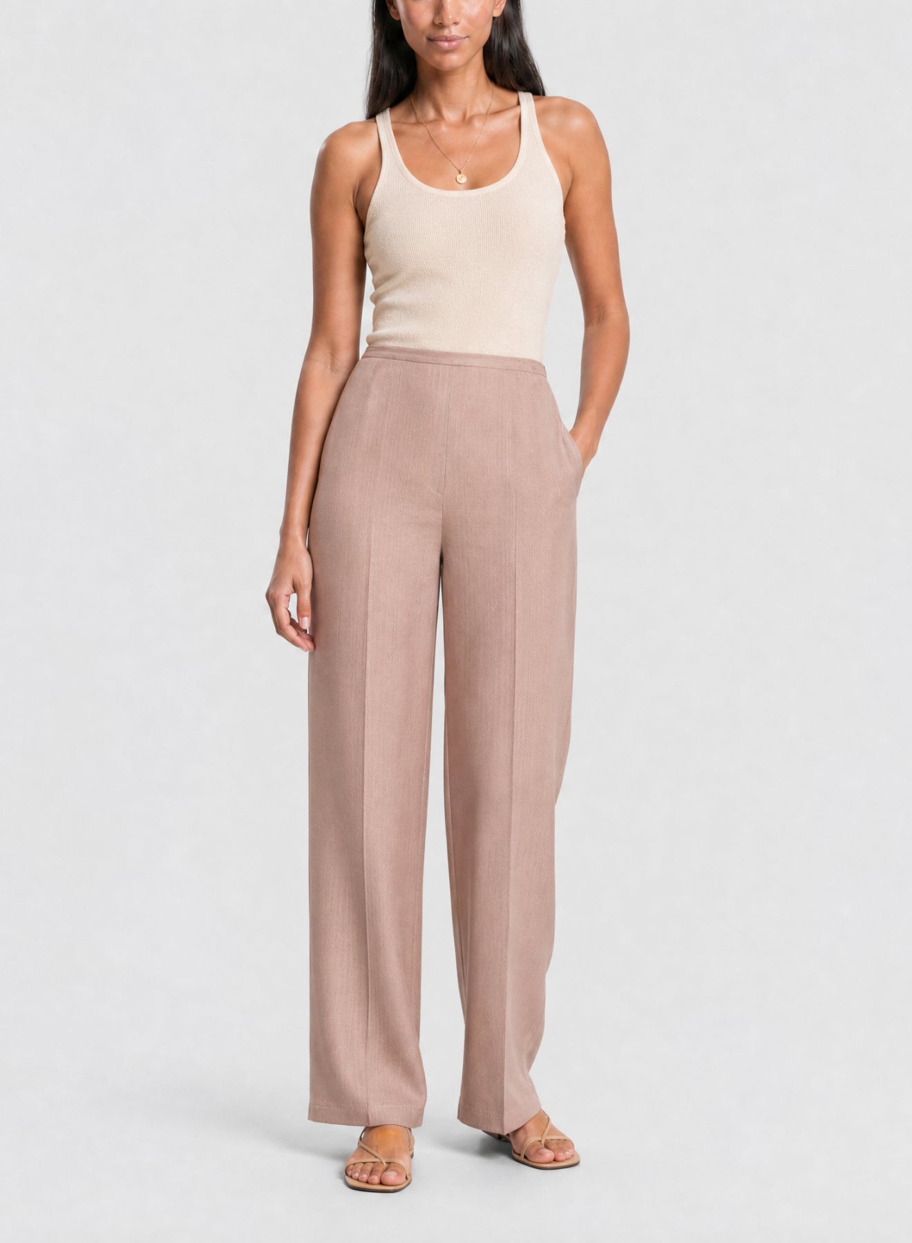 Pantalon à taille haute en laine - Poudre