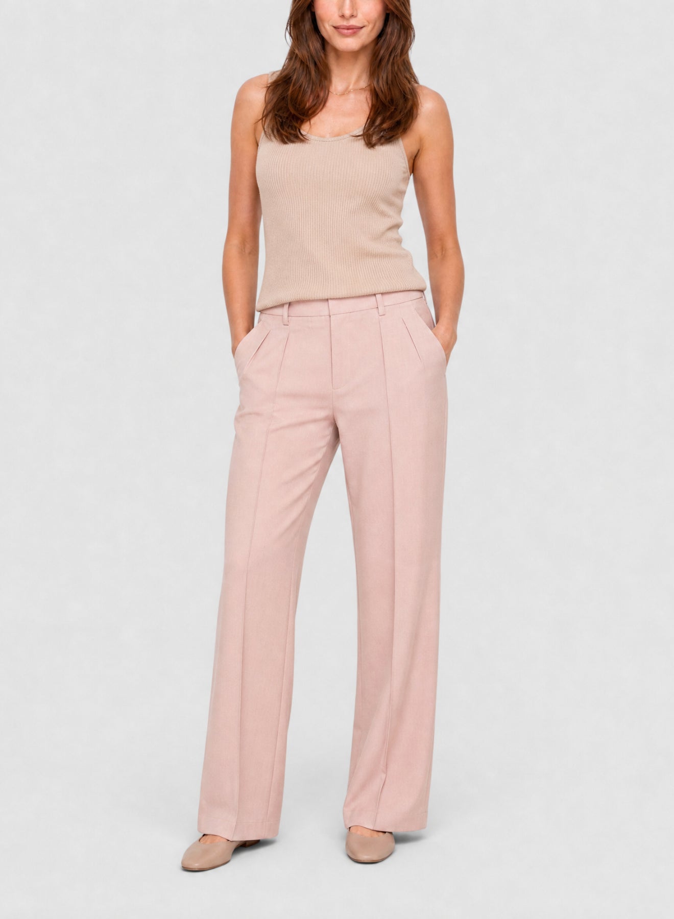 Pantalon taille basse en laine - Poudre