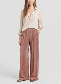 Pantalon taille basse en velours fluide - Poudre