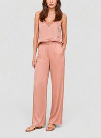Pantalon brodé taille haute - Poudre
