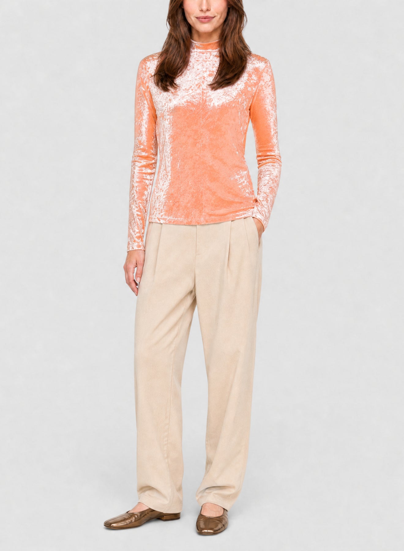 T-shirt à col roulé en velours irisé - Tangerine