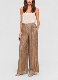Pantalon palazzo en lamé froissé - Poudre