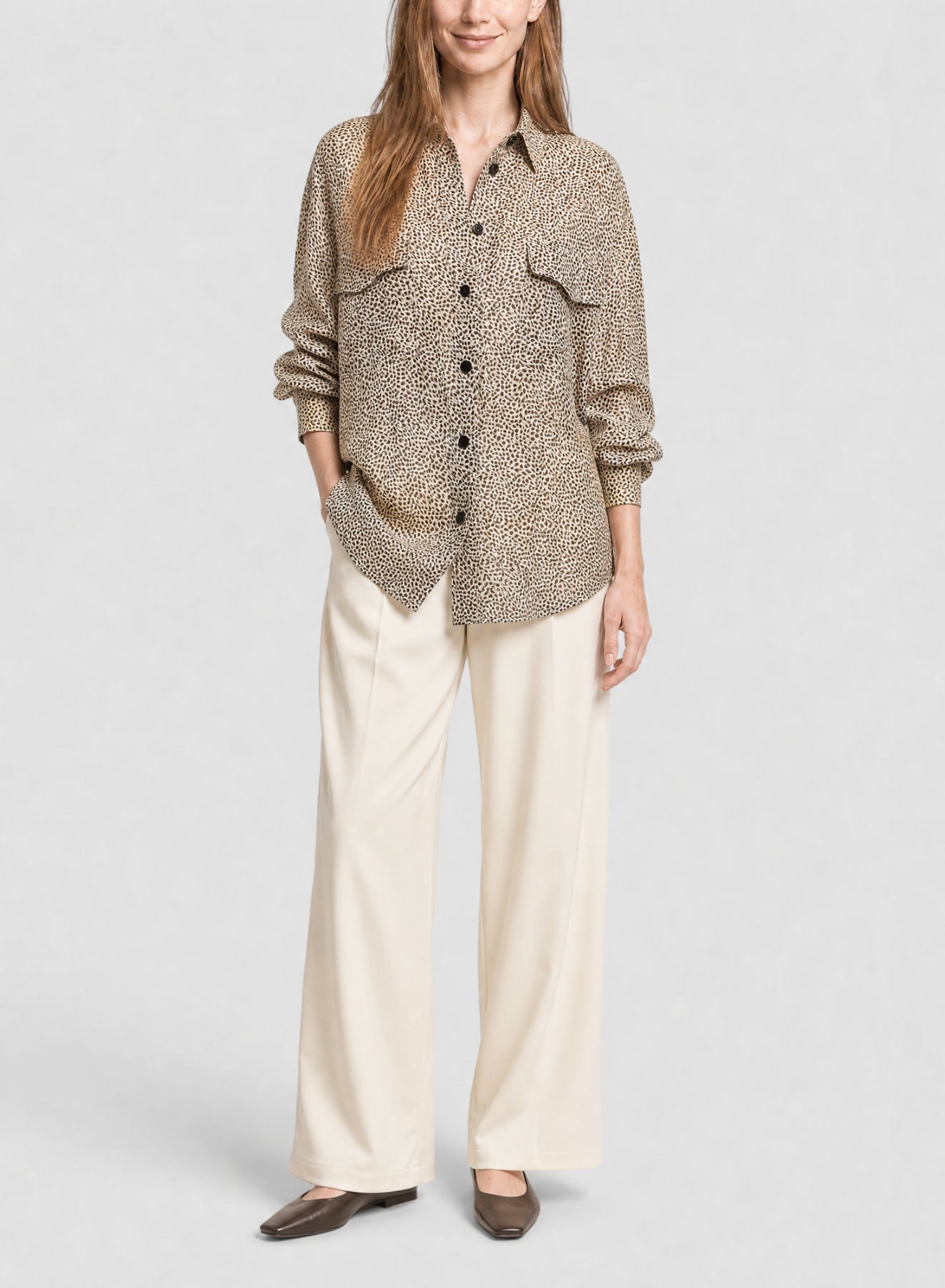 Chemise imprimé Les Petites Pois en soie mélangée - Noisette