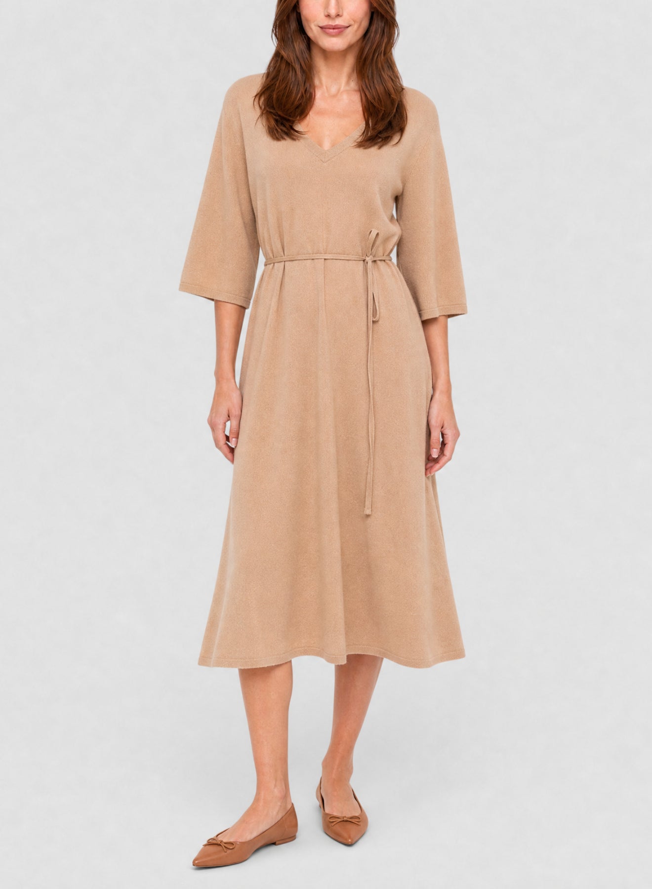 Robe midi en laine cachemire mélangé - Noisette