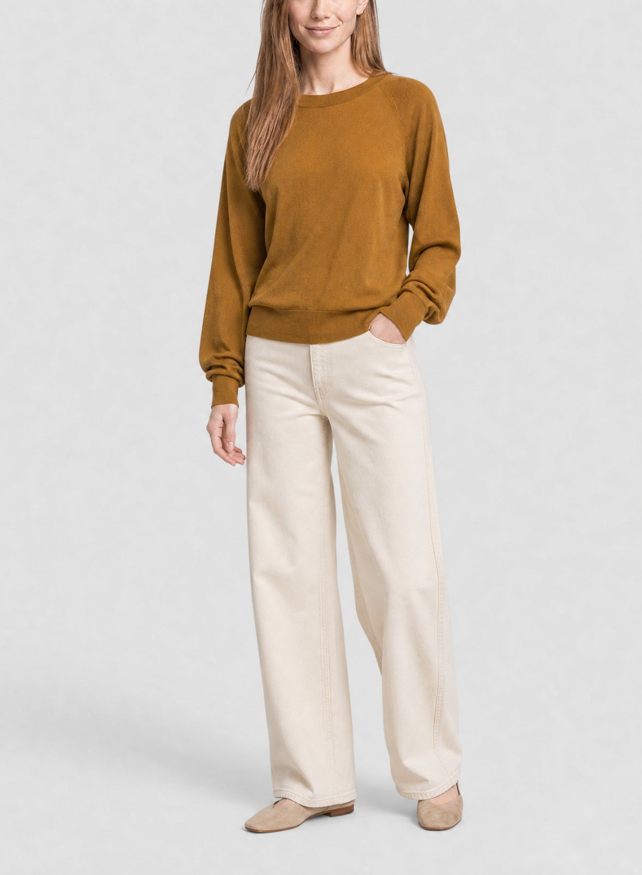 Pull à col rond en laine - Noisette