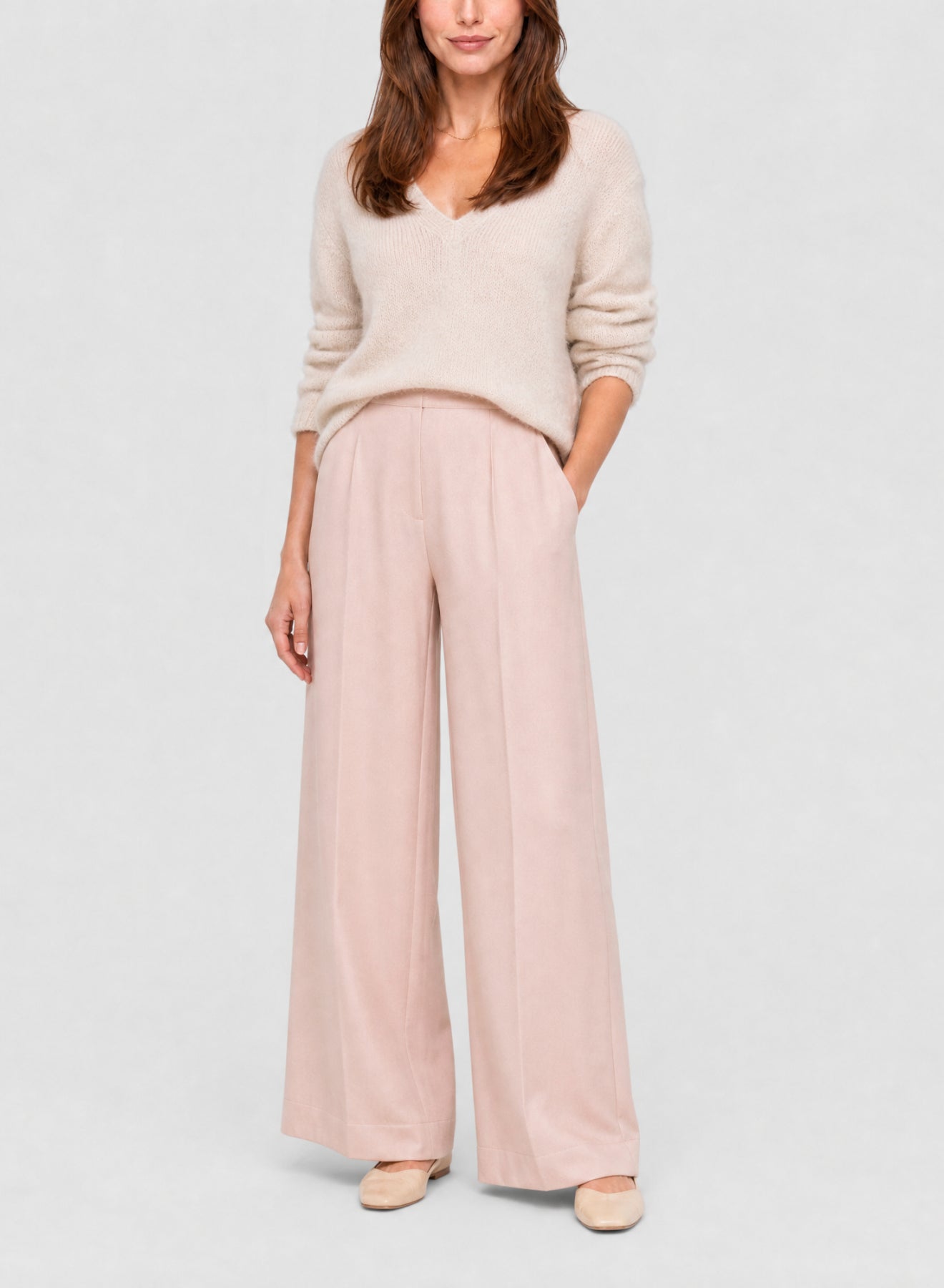 Pantalon palazzo en laine - Rose