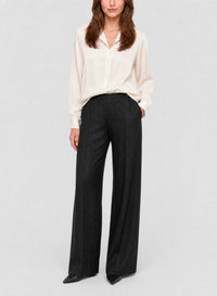 Pantalon palazzo en laine à chevrons - Noir