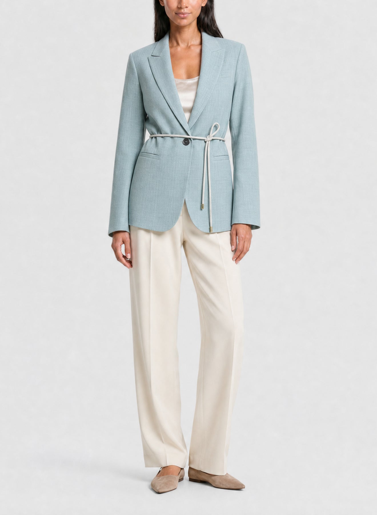 Veste à ceinture en toile mélangée de laine - Plume