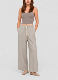 Pantalon à cordon de serrage en toile mélangée de laine - Cashmere