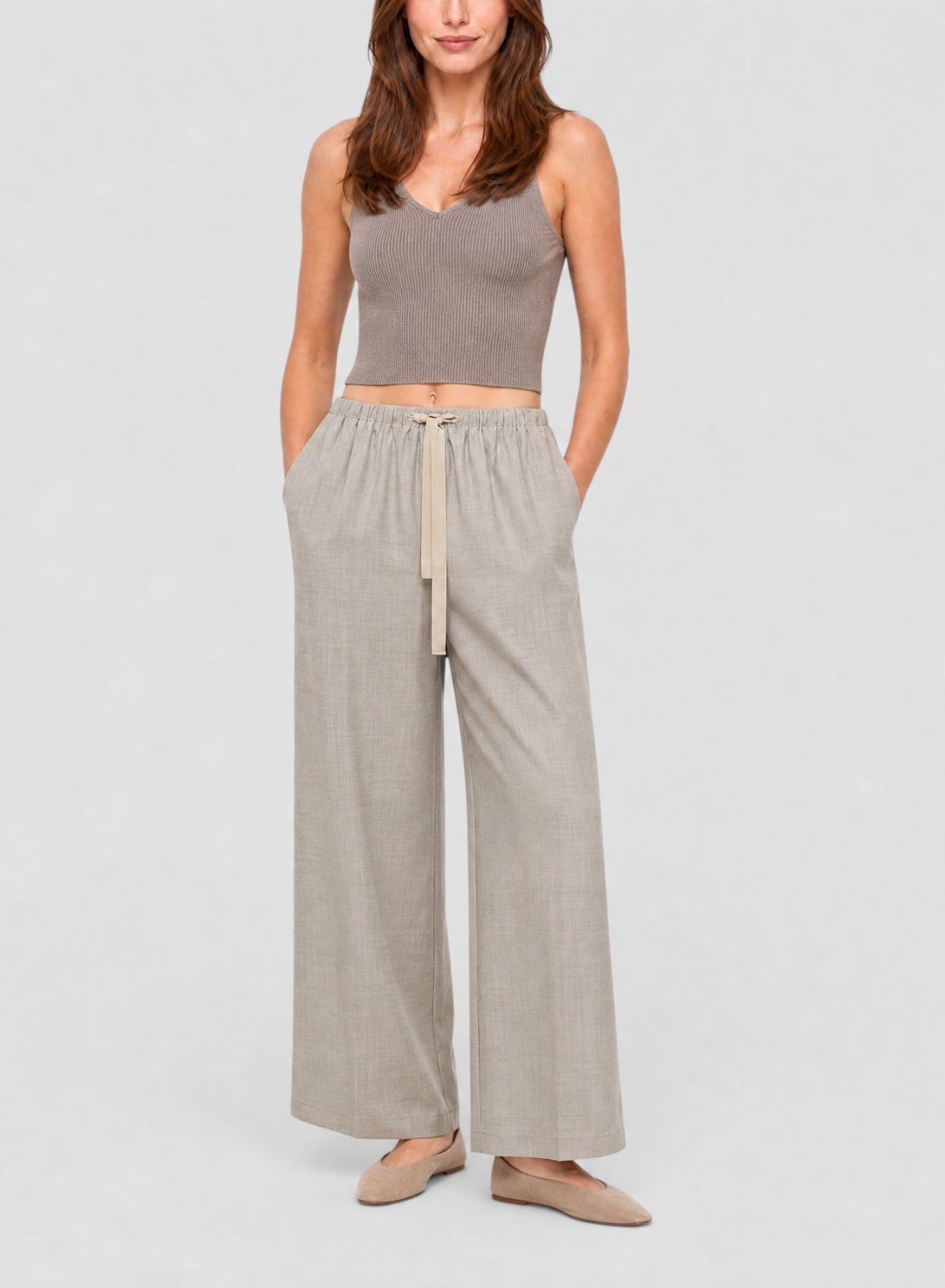 Pantalon à cordon de serrage en toile mélangée de laine - Cashmere