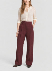 Pantalon taille haute en toile fluide - Bordeaux