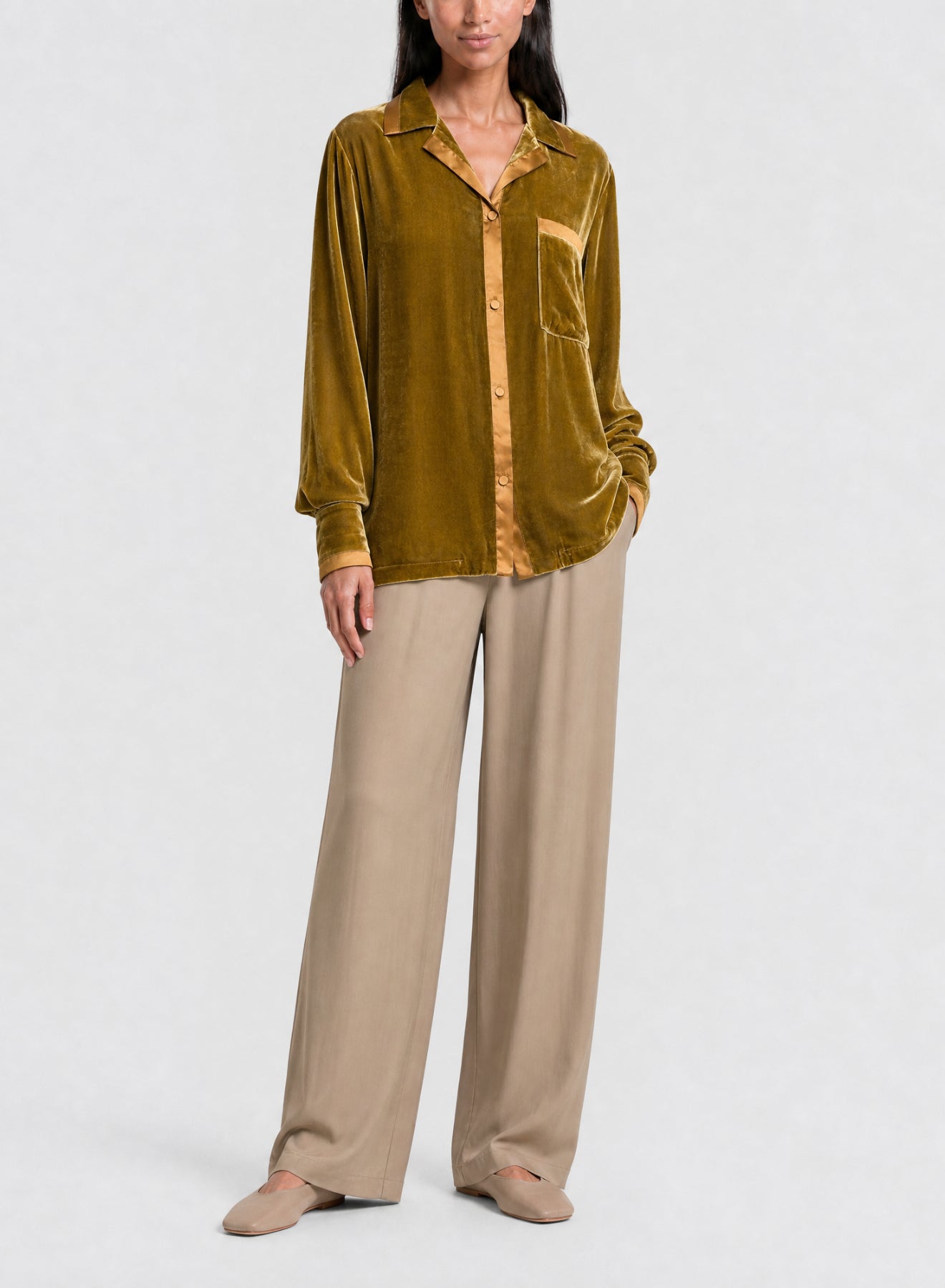 Chemise en soie avec détails - Antique Gold