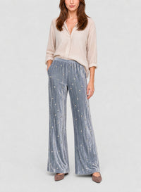 Pantalon évasé en velours brodé Petites Étoiles - Plume