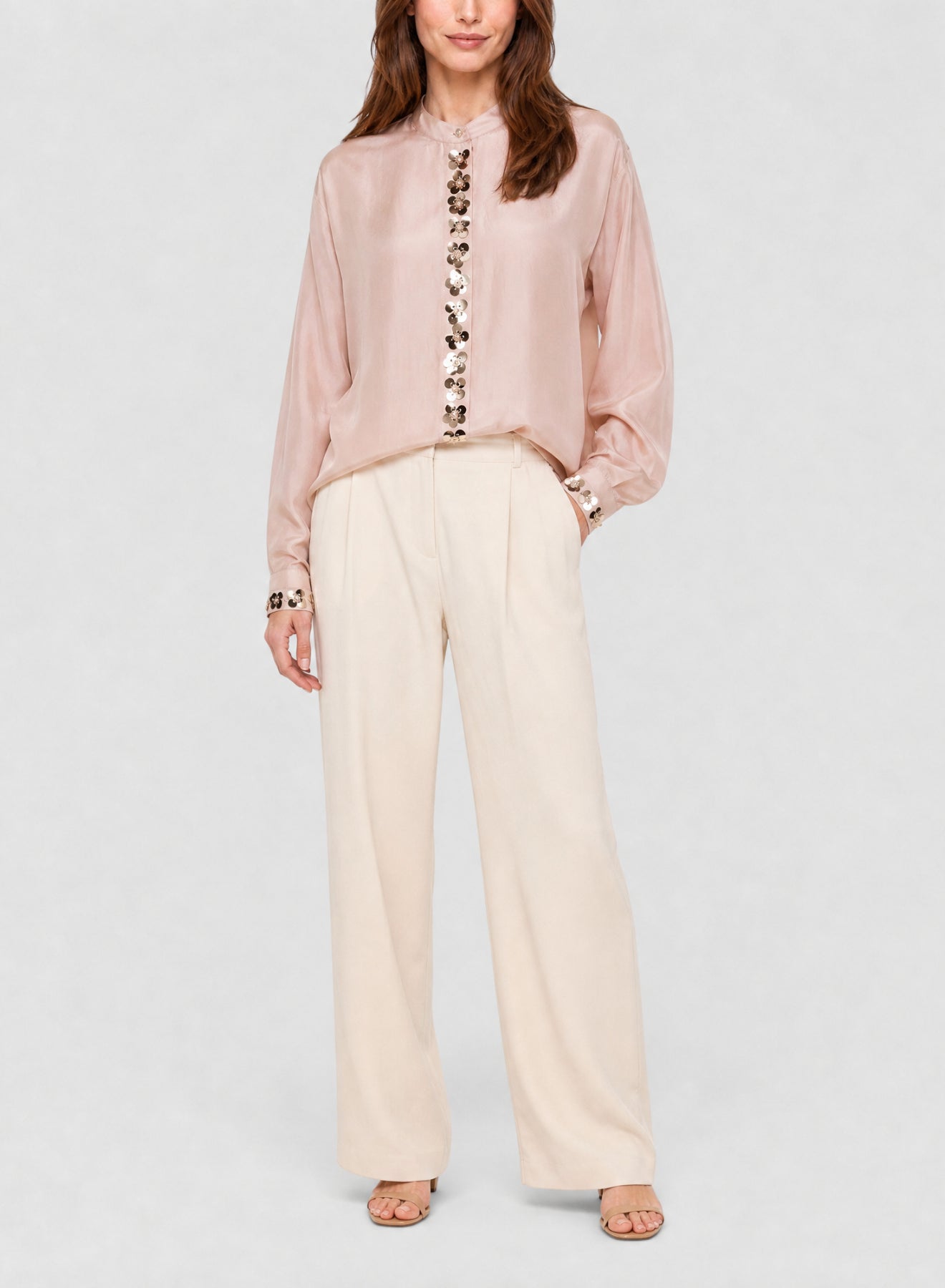 Chemise en soie brodée Petites Étoiles - Rose