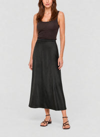 Jupe midi en satin - Noir