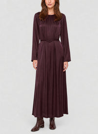 Robe longue en soie avec ceinture - Chocolat Noir