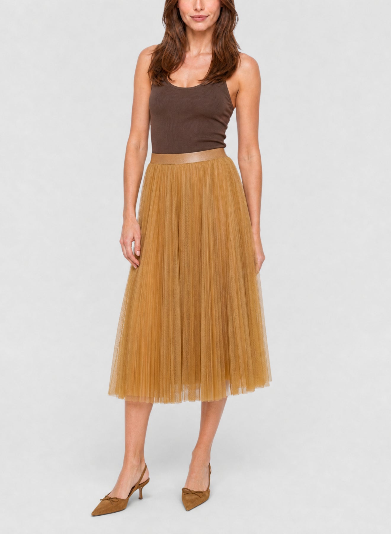 Jupe plissée Soleil en tulle - Antique Gold