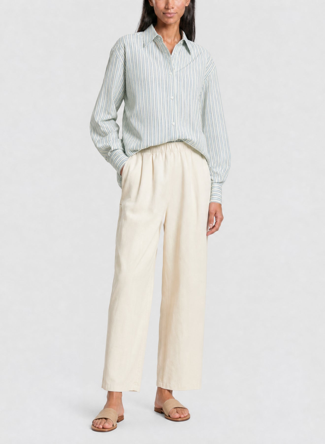 Chemise rayée manches longues - Ciel