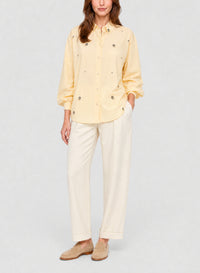 Chemise courte en soie avec broderie En Fleur - Honey