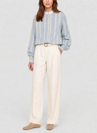 Chemise Grand-Père rayé avec détails en velours - Ciel
