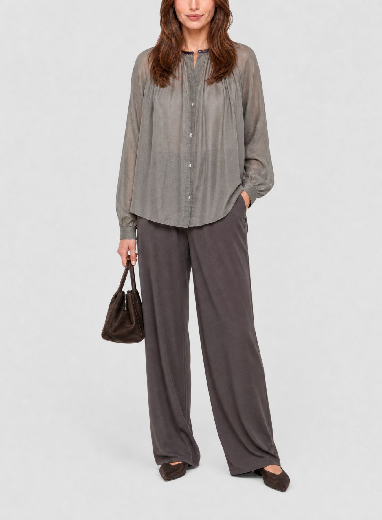 Chemise avec détails en soie mélangée - Stone