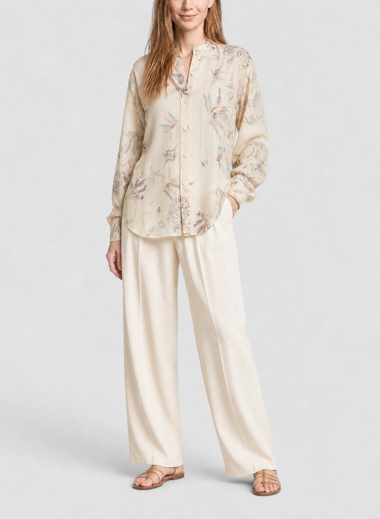Chemise Grand-Père imprimée Sogni en soie mélangée - Avorio
