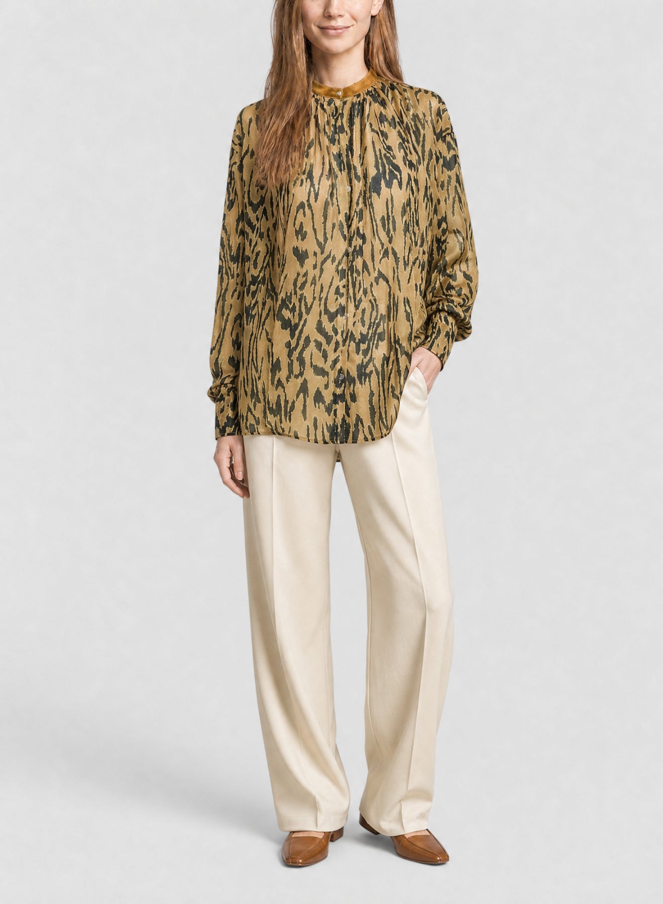 Chemise en soie mélangée à imprimé - Honey