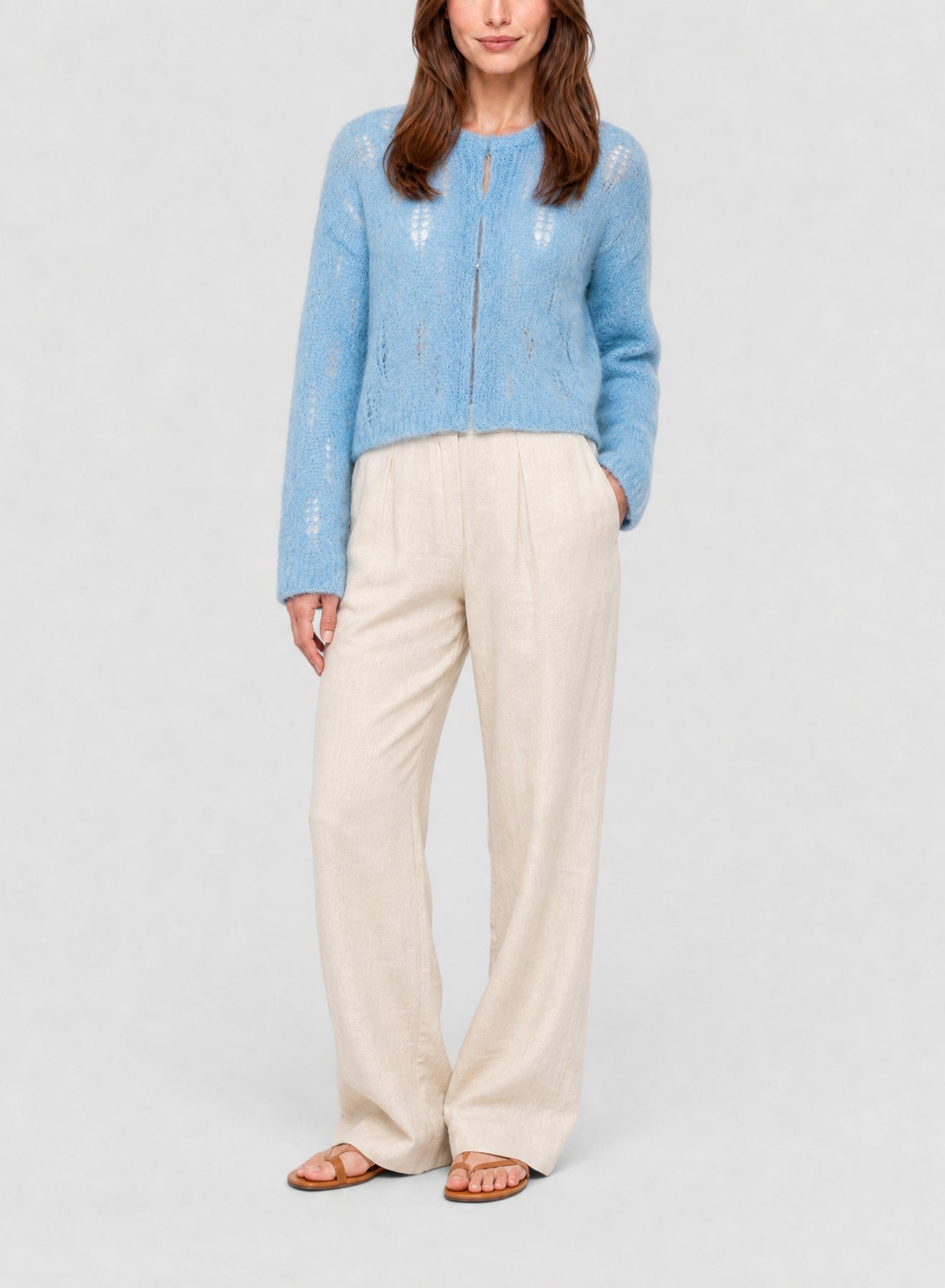 Cardigan en dentelle de laine - Ciel