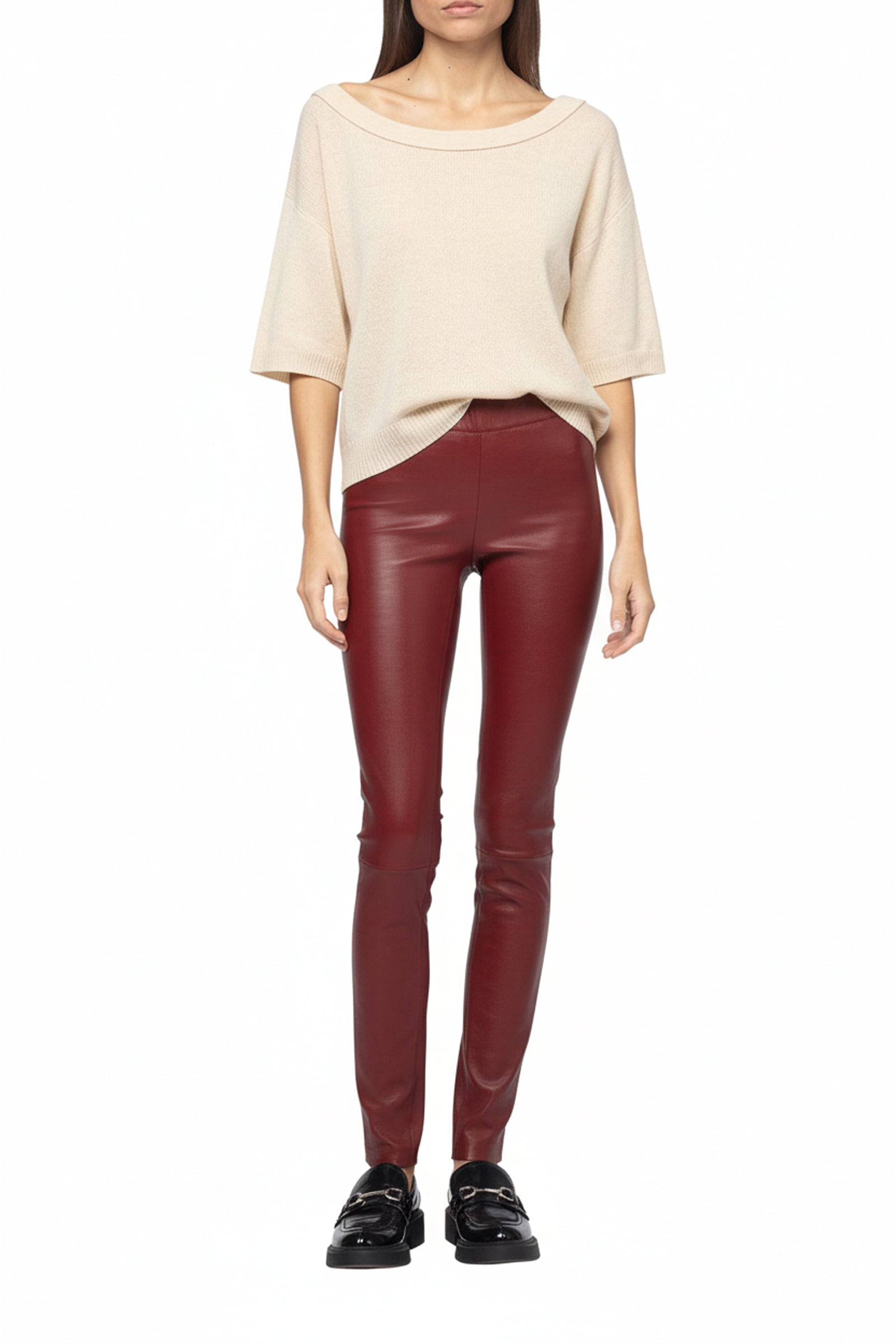 Legging Perle en cuir - Grenat